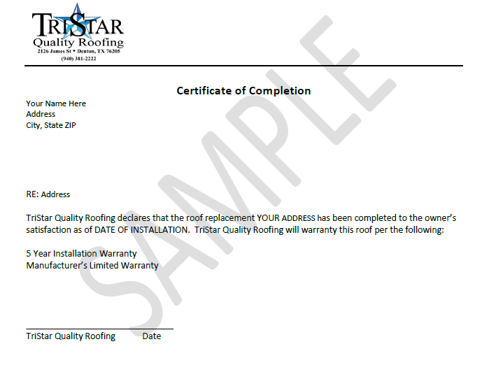 Warranty Tristar Quality Roofing